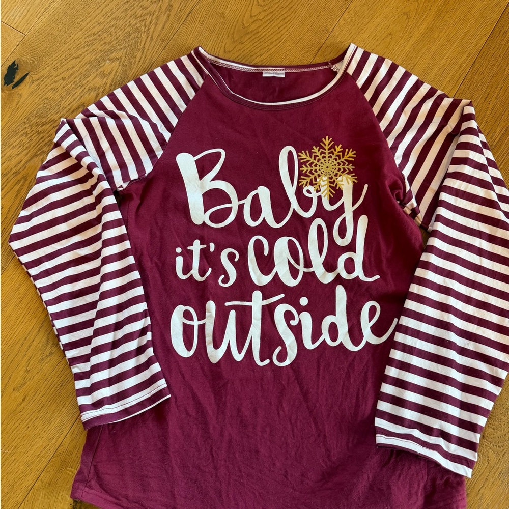 Women's Burgundy Striped Long Sleeve Top